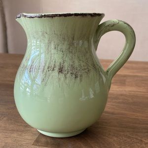 De Silva Terre d' Umbria- Made In Italy Rustic Pitcher- Green Glazed Vase Jug 5"